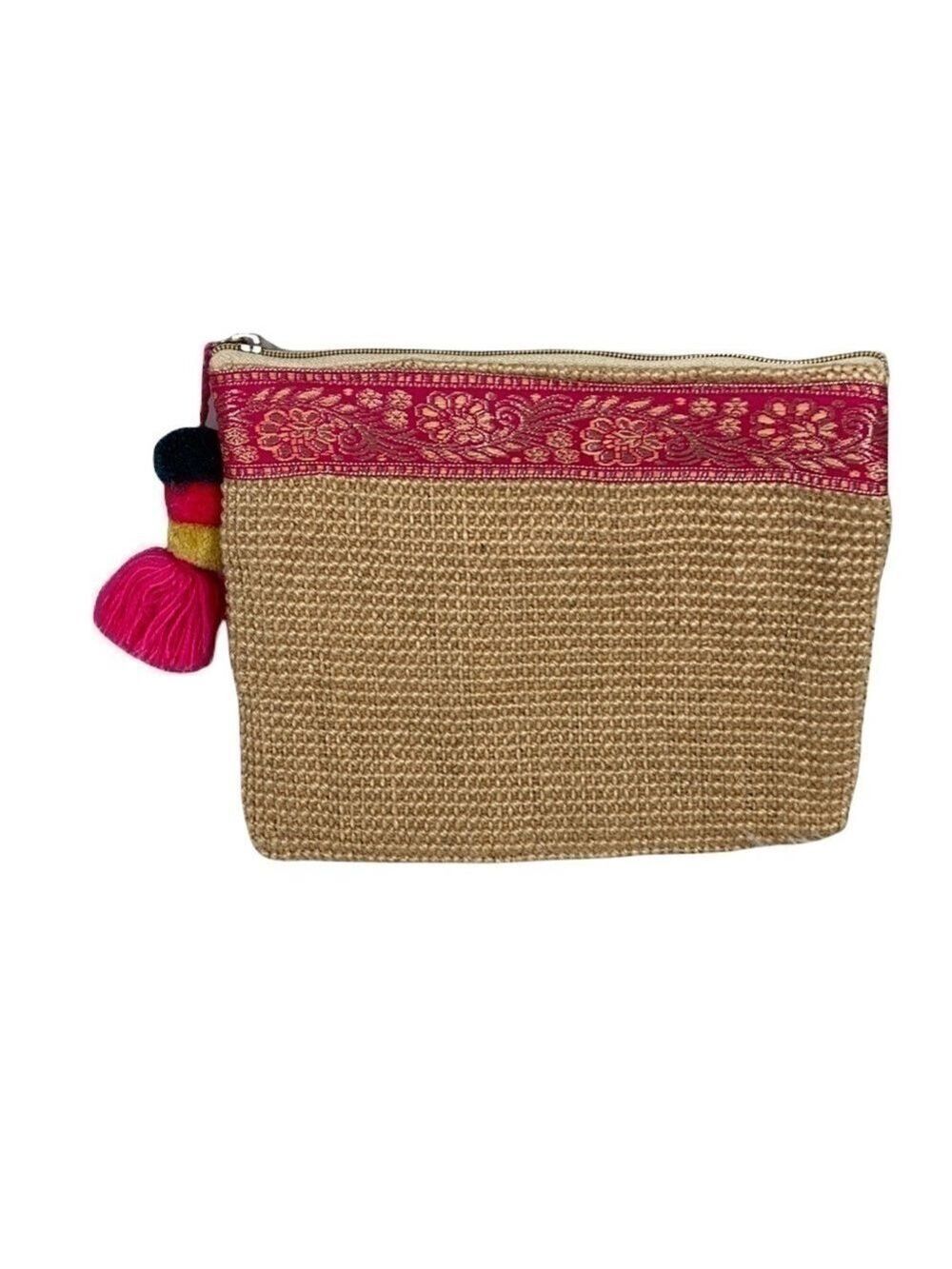 BOHO Pom Pom Straw mini bag